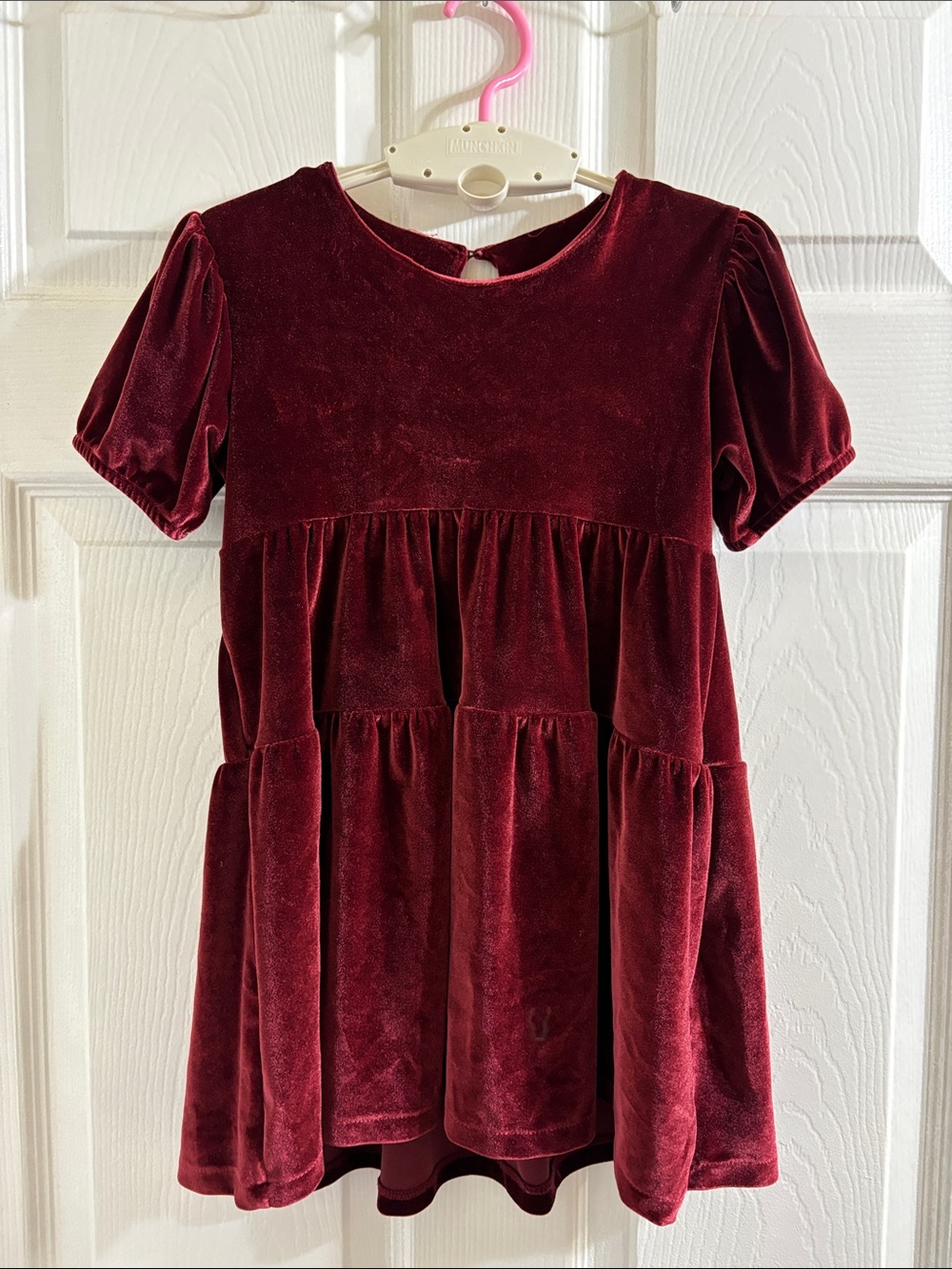 Zara Girls Velvet Tiered Dress - Burgundy